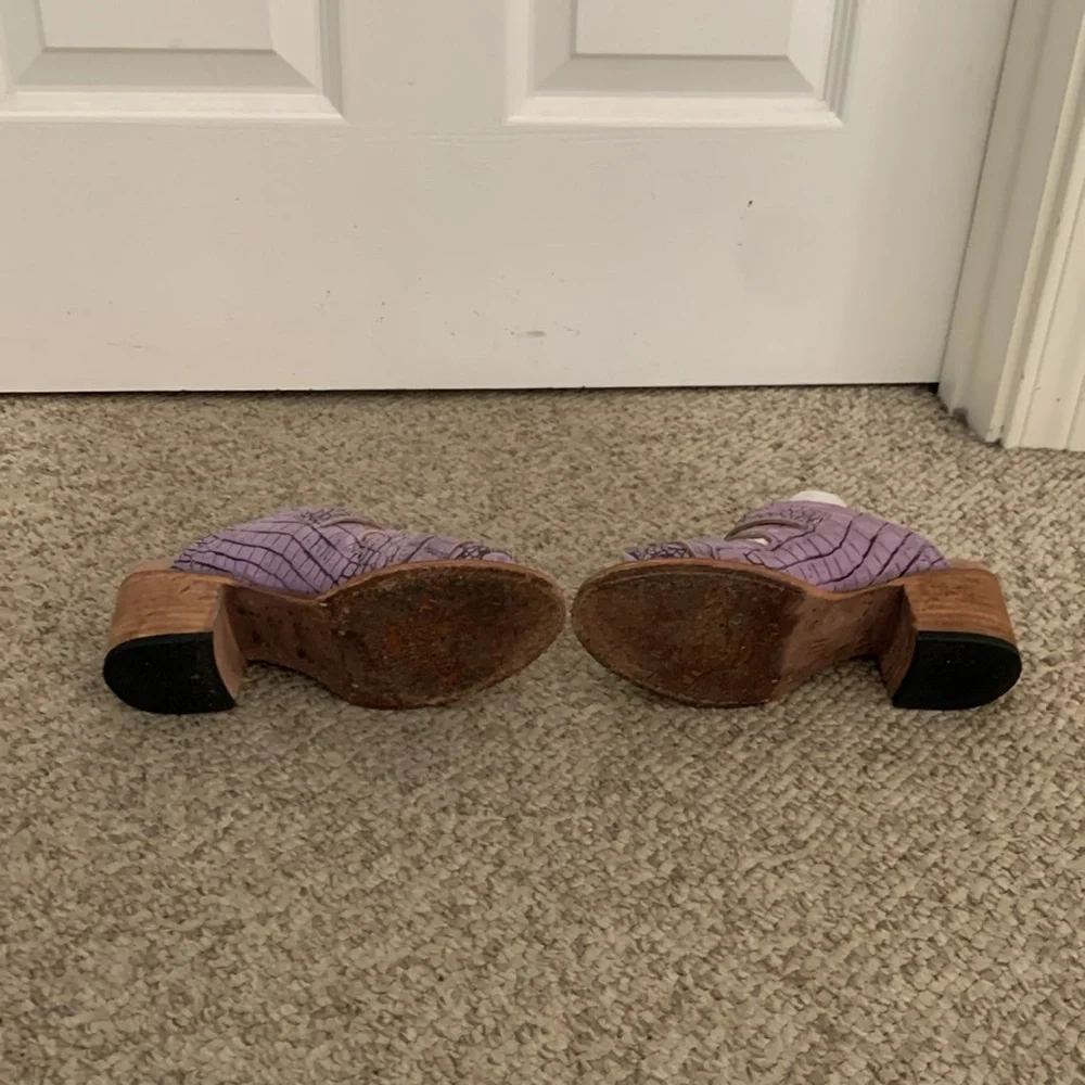 Freebird purple Lavendar Caprice boho wood stacked heel sandals sz 6 - Picture 7 of 7